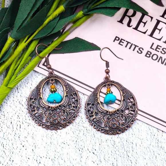 GlitzBlitz Boutique Jewelry - Any 2/$20! Copper Boho/Turquoise Openwork Earrings
